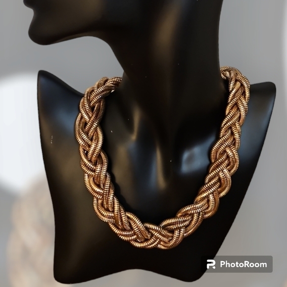 Vintage Jewelry - VTG 1990s Chunky Braided Rose Gold Chain Necklace